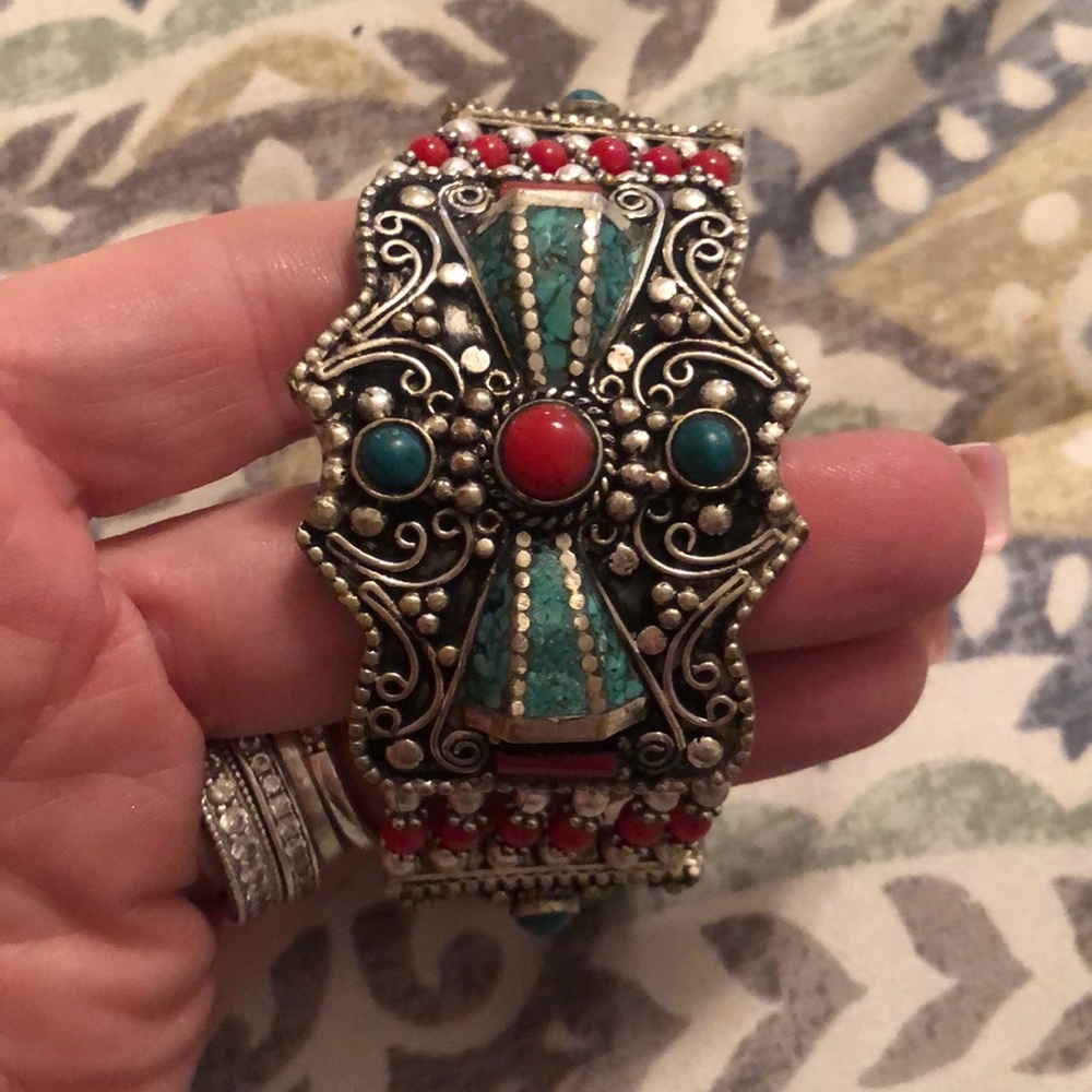 Sterling Turquoise Inlay Bracelet from India